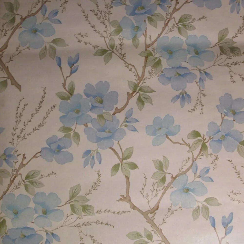 1970s Vintage Blue Flower Motif Wallpaper - Picture 3 of 7